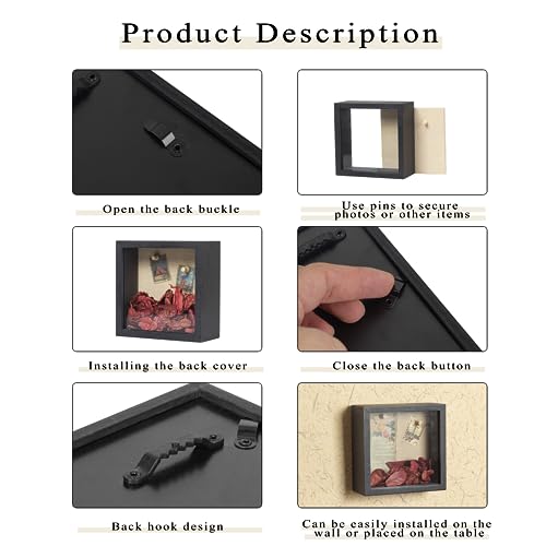Image of Shadow Box Frame 6x6 Shadow Box Display Case with Linen Back of Awards Memorabilia Flower, Pictures, Keepsakes、Bouquet、Medals and More Photos Memory Box Black