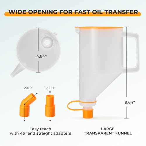 FOUR UNCLES 15-Piece No-Spill Engine Oil Funnel Kit for Automotive Use - 1.5 Qt Funnel with 14 Adapters for Easy Filling, One-Hand Operation - Thumbnail 7