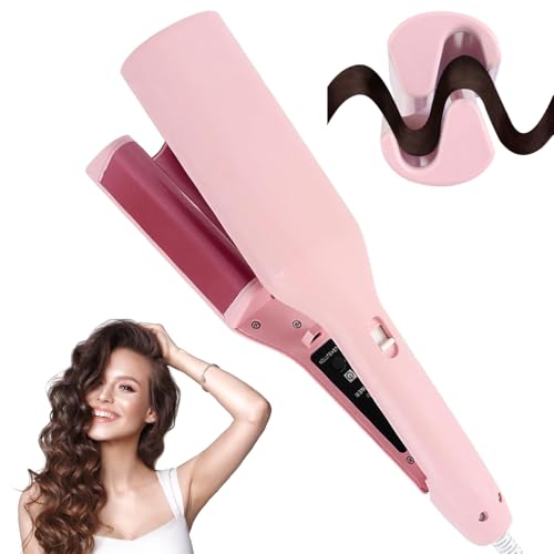SKIKHN Rizador de Pelo, 32mm Rizador Pelo Ondas Plancha Ondas, Ondulador de Iónico con 4 Temperaturas Plancha Ondas, Rizadors de Rollos de Huevo Profesional, para Principiantes (Rosa)