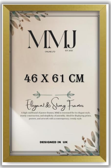 New Gold Poster Frame 46 x 61 cm – 18x24 Inch Picture Frame – MDF Wood with HD Styrene – Hang Horizontally or Vertically – Ideal for Anniversaries, Birthdays, Weddings, or Gifting Z-06