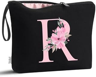 Vavabox A-Z Personalized Initial Makeup Bag, Birthday Gifts for Women Unique,Bride Bridesmaid Gift Cosmetic Bags(A)