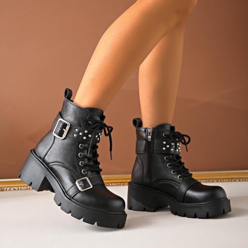 Women's Goth Punk Platform Combat Boots Lace Up Chunky Heel Ankle Booties Cosplay Fashion Punk Boots Shoes2