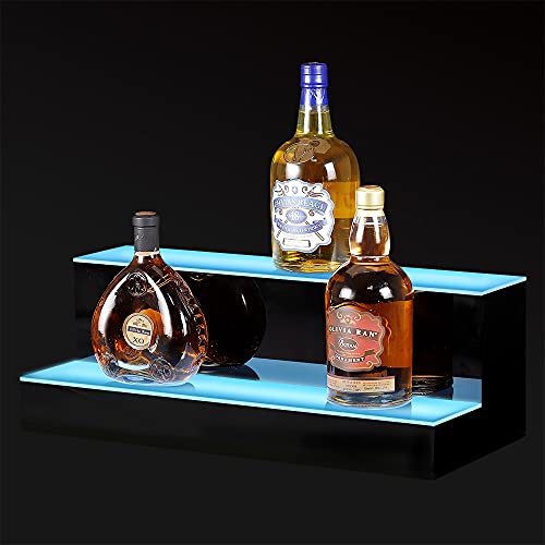 Image of MESAlLUP Acrylic 20 Inch 2 Tier LED Liquor Bottle Display Shelf, Lighted Bar Shelves with APP or Remote Control, Mulit Color Lighting for Home Mini Bars Decor, Restaurants & Party Use