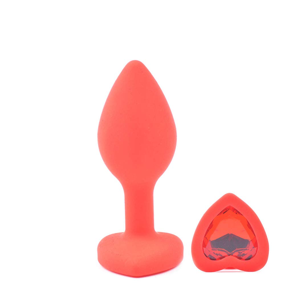 BeHorny Butt Plug Small Silicone Anal Plug with Heart Shape Stone, Red