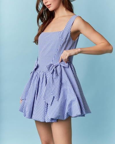 Image of Women Y2K Tie Shoulder Mini Dress Bow Babydoll Ruffle Short Dress Summer Boho Floral Flowy Beach Sundress
