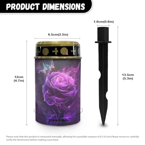 Image of Purple Rose Solar Lights for Grave Cemetery Decor 2 Pcs