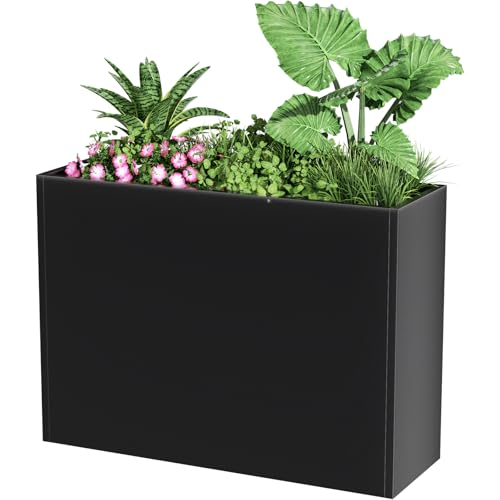 Nessxa Metal Planter Box for Outdoor Plants 30" L x 12" W x 24" H, Heavy Duty Steel Large Planter Box with Removable Insert Shelf, Modern Décor for Tall Plants, Trees, Flowers (Black)