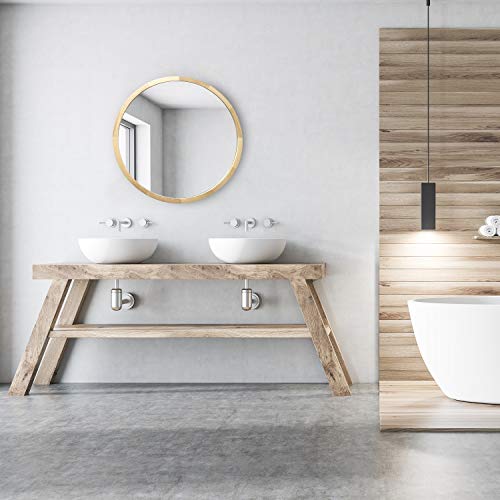 Jiyuerltd Round Mirrors 24Inch Wall Mirrors Decorative Wood Frame Morden Mirrors For Bathroom Entryways Living Rooms And More. (Natural Wood) #TOP3