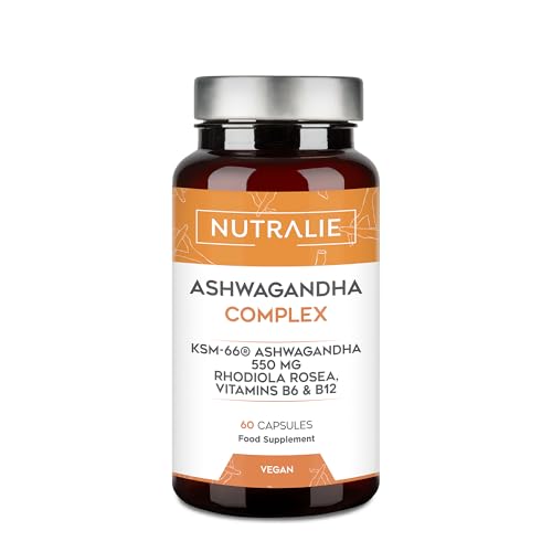 Ashwagandha KSM-66 Complex - BIO-Available - Rhodiola Rosea + VIT B6 B12-5% of Withanolides + Withania Somnifera - Ayurveda Supplement - 60 Capsules Vegan Nutralie