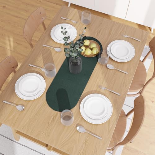Image of Encasa XO Table Runner for 4 Seater | Handmade Ribbed Style Cotton | 30x91 cm | Dark Green | for Dining & Center Table