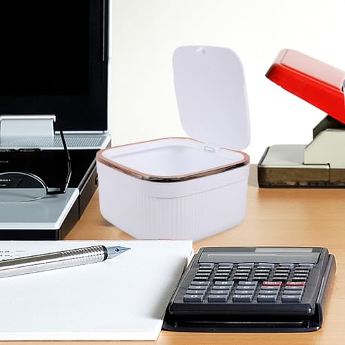 Bote de basura de escritorio con tapa compacta blanco miniatura 6