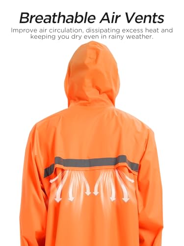 Image of Mens Long Safety Rain Coats with Air Vents Reflective Stripes Waterproof Packable Rain Jacket with Hood Lightweight