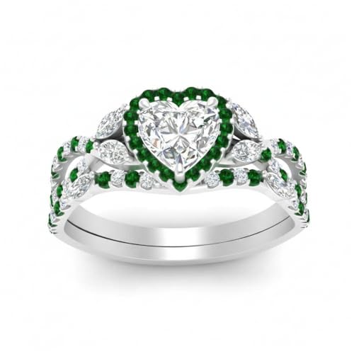 Ensemble de bagues de mariée Halo en argent sterling forme cœur