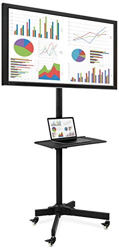 Mount-It! Adjustable Mobile Tv Cart, Wheeled Flat Screen Television Stand With Shelf, Vesa Compatible Tv Mount Bracket Fits Displays 23 To 55 Inches, 55 Lbs Weight Capacity #TOP15