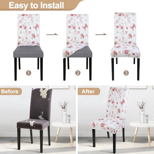 Image of SearchI Dining Room Chair Covers Set of 6, Stretch Printed Floral Parsons Chair Slipcovers Removable Washable Kitchen Chair Protector Cover for Dining Room, Hotel, Ceremony (Floral Pattern)