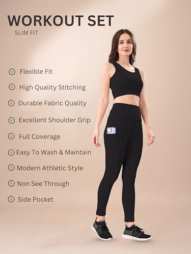 Image of High-Waist Track Suit, Co-ord Set for Women's, Gym wear 2-Piece Workout Set, Sports Bra and Bottom Set, Sports Running Suits, Yoga Wear