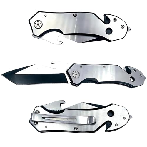 Canivete Tático Dobrável, Lâmina em Aço Inox, Cabo em Titânio, Design Multi Uso, Preto