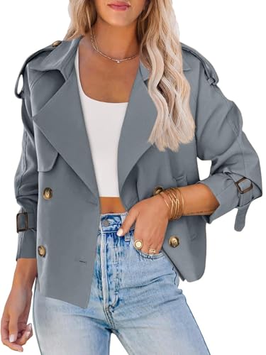 Image of Saodimallsu Women Crop Double Breasted Trench Coat Raglan Sleeve Work Office Cropped Jacket With Pockets