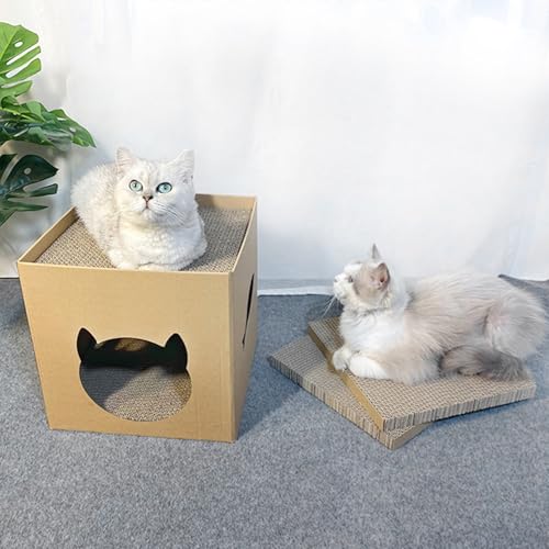 YAYODS 2 peças de casa de papelão para gatos, 2 andares, casa de papelão para gatos com raspadinhas,
