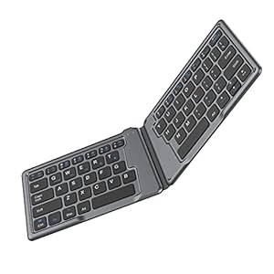 MoKo Foldable Bluetooth Keyboard, Portable Wireless Rechargeable Keyboard, Ultra Slim Ergonomic Folding Keyboard Compatible with iOS, Android and Windows Tablet/Smartphone/Laptop Devices, Silver Gray