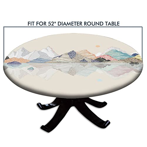 Elastic Edge Round Fitted Tablecloth Watercolor Painting Mountain Peaks Waterproof Wipe Clean Polyester Table Cover Waterproof Stain-Resistant Oil-Proof Wrinkle Table Cover 48 Inch #TOP4