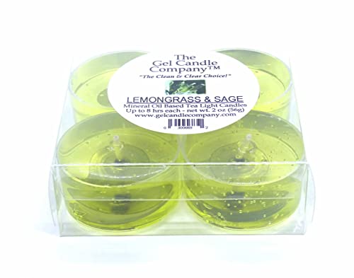 4 Pack Of Lemongrass And Sage Mineral Oil Based Scented Tea Lights Up To 8 Hours Clean Even By The Gel Candle Company #TOP2