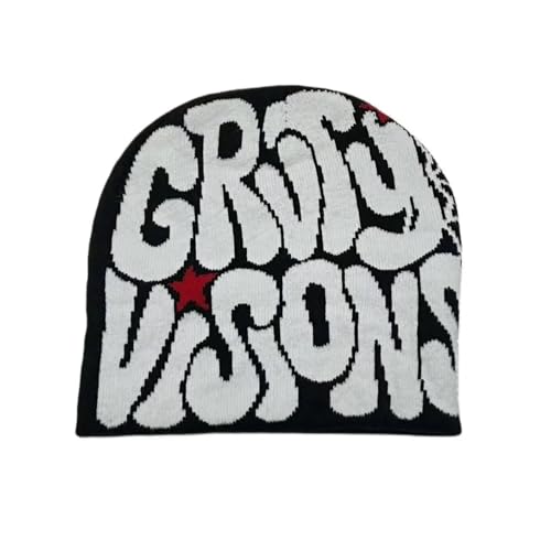 UYFRD Bonnet tricoté pour homme et femme - Bonnet de qualité paragraphe Y2k - Chaud et tendance - Hundred Take Ins Sense Niche Cold Cap (noir blanc GRVTY) – vue 3