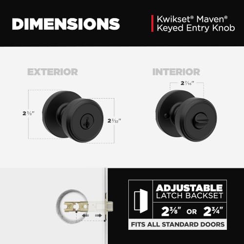 Image of Kwikset Maven Front Door Knob with Lock and Key, SmartKey, Matte Black