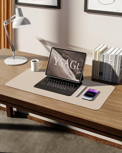 Image of YSAGi Leather Desk Mat, Large Mouse Mat, 60 x 35 cm, Beige