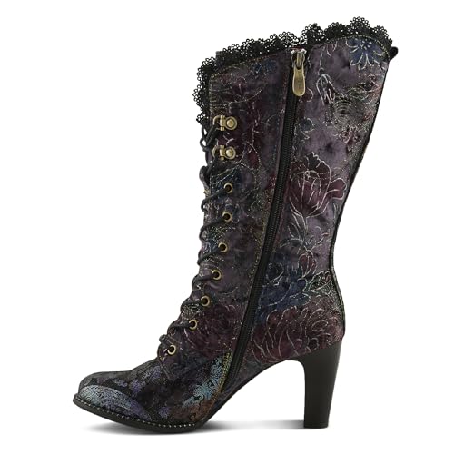 L'Artiste FORUTALUV Women's Embroidered Suede Lace-Up Boot – Baroque Velvet Mid-Shaft with Stacked Heel3