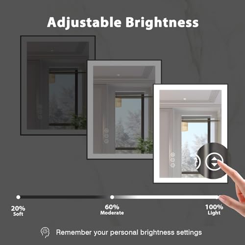 28x36 Lighted Bathroom Mirror, Wall-Mounted, Black Rim Mirror, Vanity(Front and Backlit), Stepless Dimmable CRI90+, Anti-Corrosion, Anti-Rust, Touch Sense, Memory(Horizontal/Vertical)