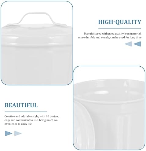 iplusmile Galvanized Trash Can Bucket Decorative Garbage Waste Basket with Lid Vintage Farmhouse Metal Utility Pail Desktop Garbage Bin Wastebasket Trash Can Garbage Holder White