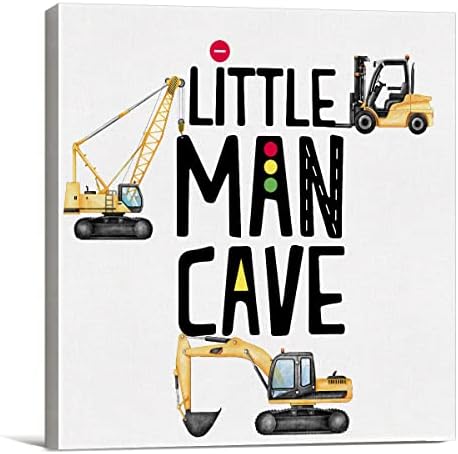 Construction Nursery Little Man Cave Sign Wall Art Prints Canvas Painting Construction Truck Transportation Vehicle Print Home Boys Room Kids Bedroom Decor 8" x 8"