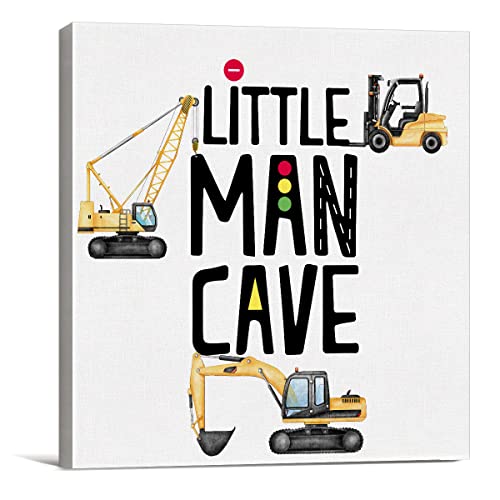 Construction Nursery Little Man Cave Sign Wall Art Prints Canvas Painting Construction Truck Transportation Vehicle Print Home Boys Room Kids Bedroom Decor 8" X 8" #TOP2