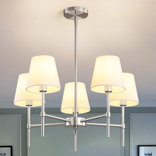 RUIYEY Dining Room Chandeliers Light - 5-Light Brushed Nickel Mod...