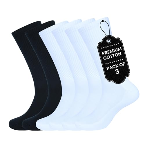 Crew Socks Women |Pack of 3| Full Length Cotton Blend Solid Color | Lightweight Crew Casual Wear Business Sock