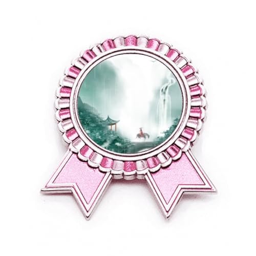 Broche aquarelle chinoise Mountain Rain en métal rose de finition premium