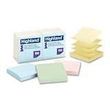 Highland Pop-up Sticky Notes, 3 x 3 Inches, Assorted Pastel Colors, 12 Pack (6549-PUA)