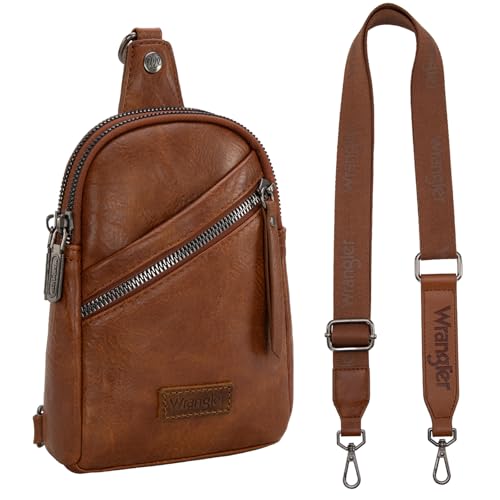 Image of Wrangler Small Sling Bag for Women, Leather Crossbody Bags Cross Body Purse Fanny Packs with Adjustable Strap for Gift