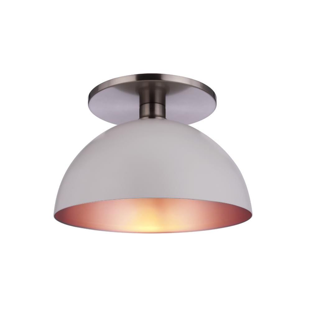 Worth Home Products Matte White & Silver & Brushed Nickel Metel Dome Instant Semi Flush Mount Ceiling Light 6