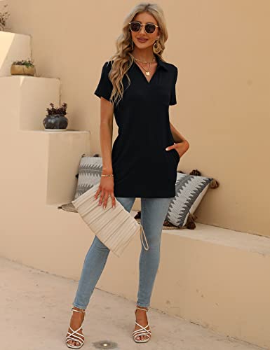 Mateam Womens Tops Casual Pleated Shirts For Women V Neck T Shirts Black Shirts For Women Going Out Tops Golf Tees M #TOP5