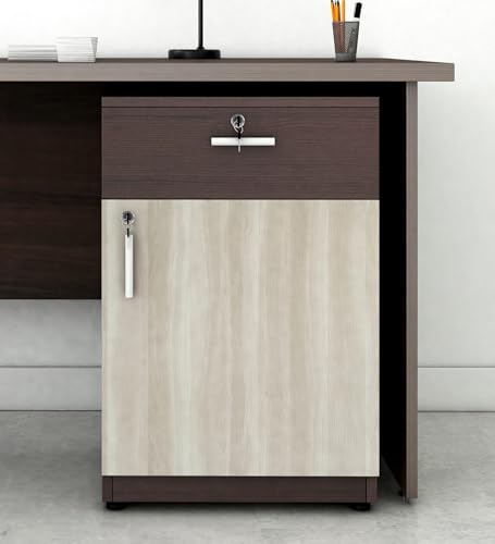 Pepperfry Engineered Wood Alston 2 Drawer Pedestal in Balliness | Wooden Study Room Furniture with Lock Secure Storage for Home, Office, Workstation | Compact (Pine and Cloud Ash Finish)