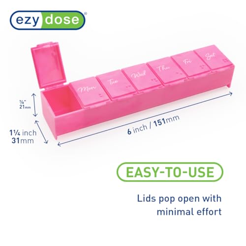 Image of EZY DOSE Weekly (7-Day) Daily Pill Case, Medicine Planner, Vitamin Organizer, Supplement Container, Convenient and Easy to Use, Large Compartments, Pink, Travel-Friendly, Made in The USA, BPA Free