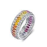 Beydodo Alianzas de boda de oro blanco 750 585 375 Individual Mujer Anillo de Boda con Zafiro Creado Anillo de Compromiso Mujeres Anillos Sin Níquel Grandes 50-62, 16 (17.8), Metal precioso Gema,