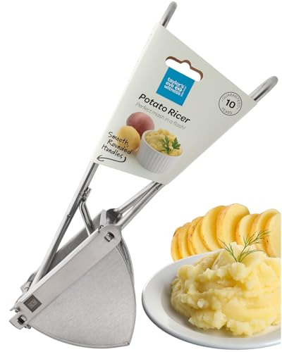 Heavy-Duty Stainless Steel Potato Ricer – Professional Grade Kitchen Tool for Mashed Potatoes, Puree & Mashing Vegetables. Dishwasher Safe & Easy to Use. Great for Professional Chefs & Beginners