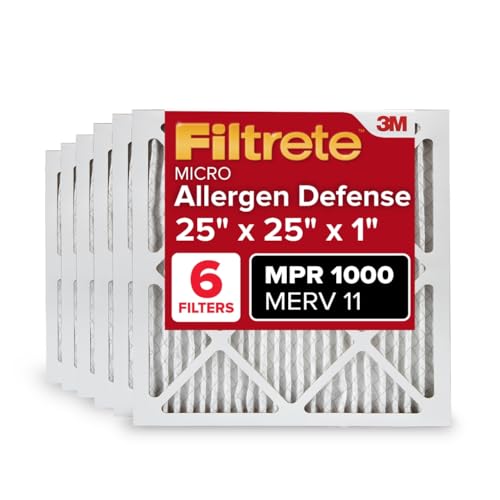 Image of Filtrete 25x25x1 AC Furnace Air Filter, MERV 11, MPR 1000, Micro Allergen Defense, 3-Month Pleated 1-Inch Electrostatic Air Cleaning Filter, 6 Pack (Actual Size 24.81x24.81x0.81 in)