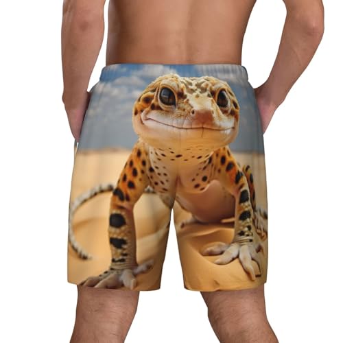 Short de bain léger homme motif léopard sable Gecko
