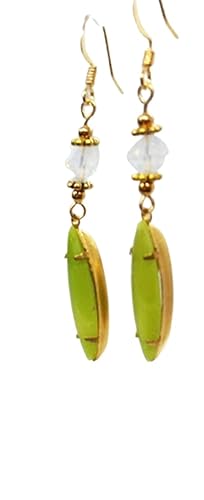 Translucent Lime Green Navette Vintage Rhinestone Austrian Crystal 2 1/4" Drop Earrings