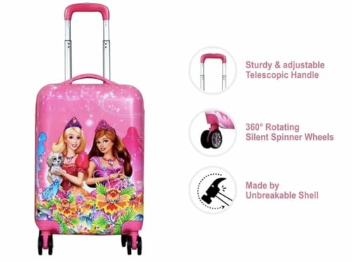 Image of ADSON Abs Kids Trolley 360 Rotating Luggage 360 Degree Wheels 2 Princess Dog Non-Breakable 20 Inch Kids Hardsided Suitcase with 4 Wheels, 360 Degree Wheel Travel Trolley Bag (Pink 2 Girls Princess)