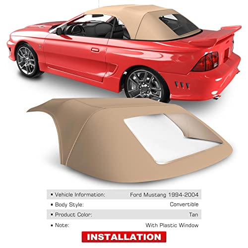 A-Premium Saddle Convertible Soft Top with Plastic Window Compatible with Ford Mustang 1994-2004 Convertible FOR94046555 1011MUS101 by A-Premium - Image 2